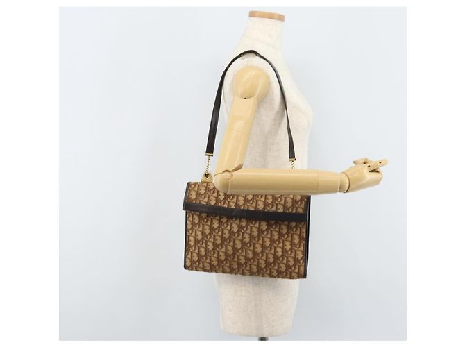 Borsa a spalla in tela Trotter Christian Dior marrone oro Auth bs34135 D'oro - vista 24