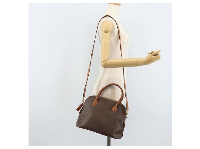 Céline Borsa a mano in tela Macadam CELINE in pelle PVC 2 in 1 marrone oro Auth LNZ630 - vista 24