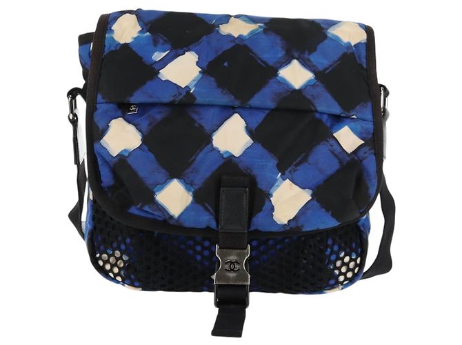 Borsa a Spalla CHANEL Nylon Blu Nero Argento CC Auth 141222V - vista 13