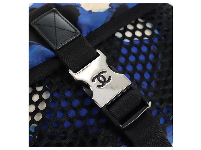 Borsa a Spalla CHANEL Nylon Blu Nero Argento CC Auth 141222V - vista 20