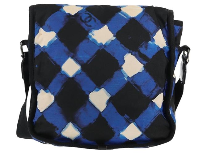 Borsa a Spalla CHANEL Nylon Blu Nero Argento CC Auth 141222V - vista 3