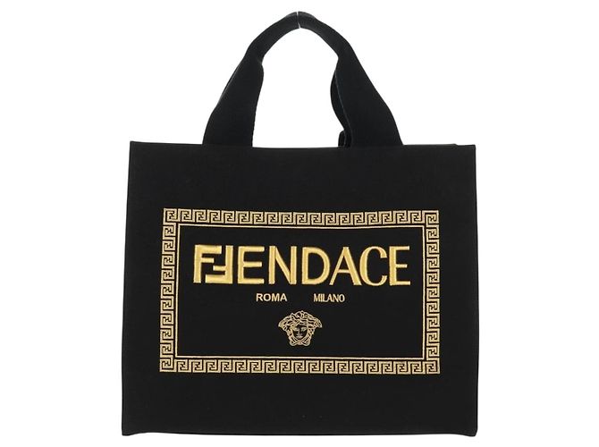 Bolso tote de lona FENDI VERSACE Collaboration 2way Negro Dorado Auth BA6912M - vista 13