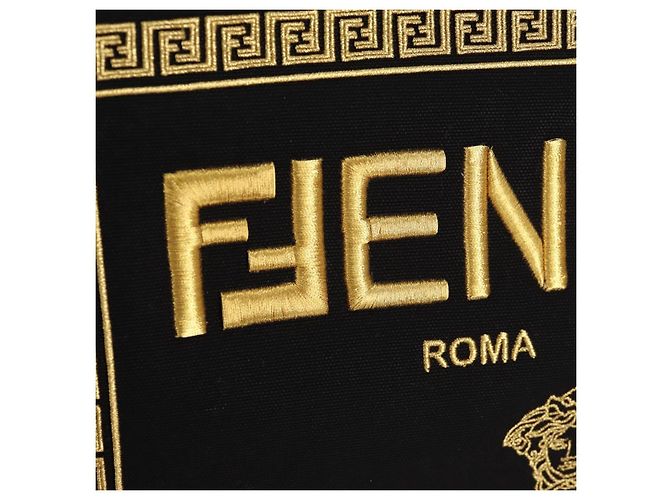 Bolso tote de lona FENDI VERSACE Collaboration 2way Negro Dorado Auth BA6912M - vista 22