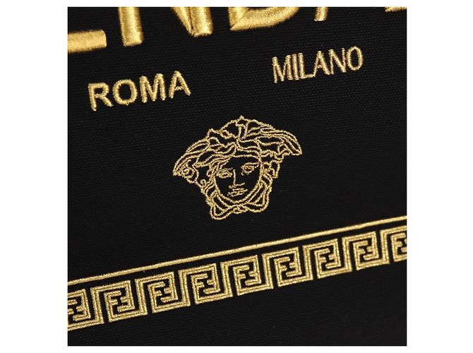 Bolso tote de lona FENDI VERSACE Collaboration 2way Negro Dorado Auth BA6912M - vista 24