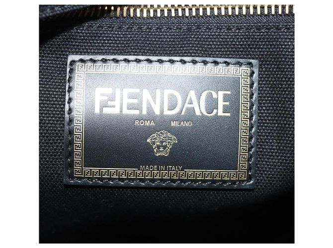 Bolso tote de lona FENDI VERSACE Collaboration 2way Negro Dorado Auth BA6912M - vista 25