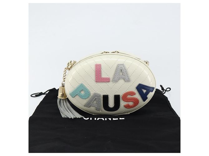 CHANEL V Stitch Borsa a Spalla con Catena Pelle Bianca Oro CC Auth 144830SAV Bianco D'oro - vista 12