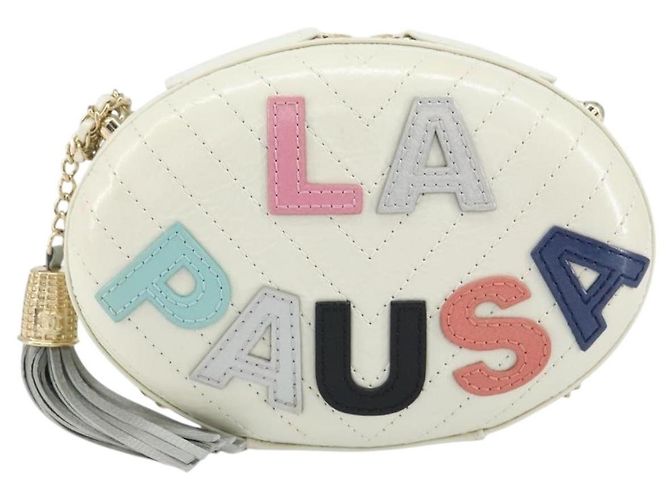 CHANEL V Stitch Borsa a Spalla con Catena Pelle Bianca Oro CC Auth 144830SAV Bianco D'oro - vista 13