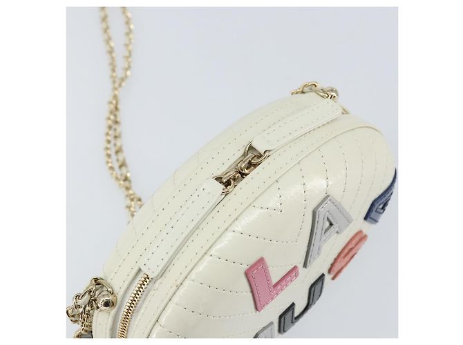 CHANEL V Stitch Borsa a Spalla con Catena Pelle Bianca Oro CC Auth 144830SAV Bianco D'oro - vista 18