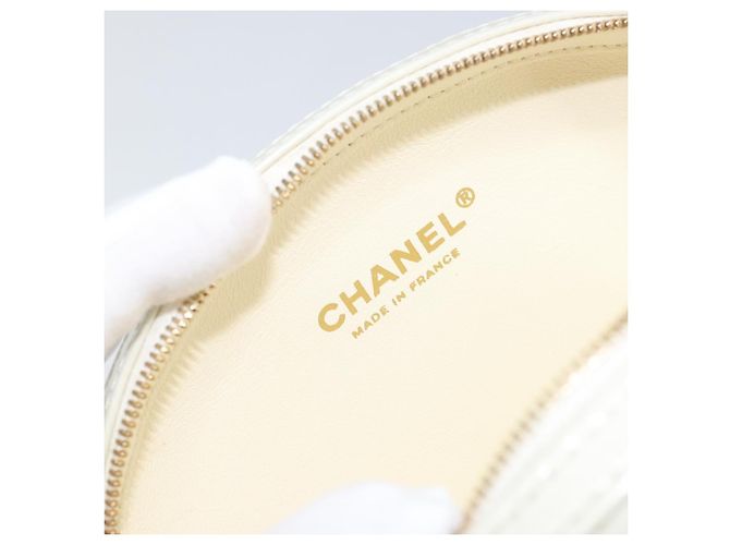 CHANEL V Stitch Borsa a Spalla con Catena Pelle Bianca Oro CC Auth 144830SAV Bianco D'oro - vista 19