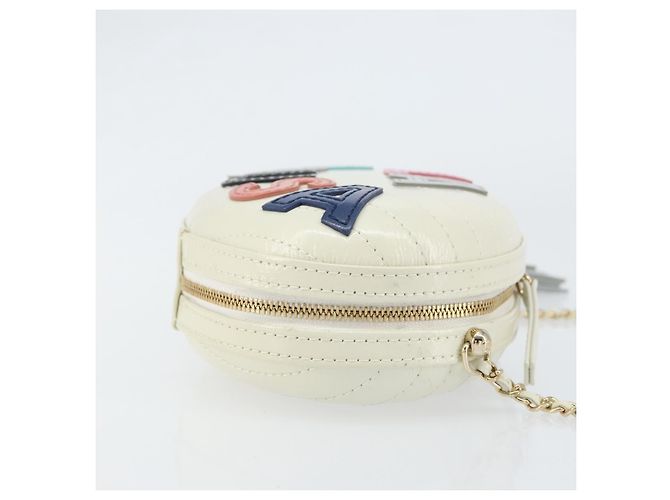 CHANEL V Stitch Borsa a Spalla con Catena Pelle Bianca Oro CC Auth 144830SAV Bianco D'oro - vista 3