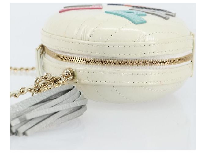 CHANEL V Stitch Borsa a Spalla con Catena Pelle Bianca Oro CC Auth 144830SAV Bianco D'oro - vista 4