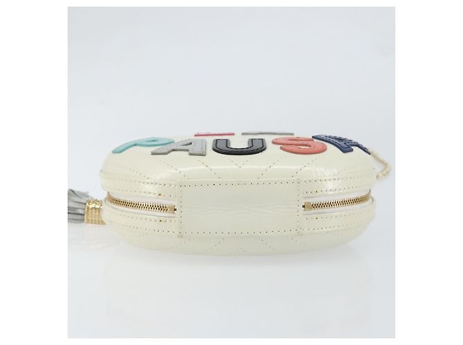 CHANEL V Stitch Borsa a Spalla con Catena Pelle Bianca Oro CC Auth 144830SAV Bianco D'oro - vista 5