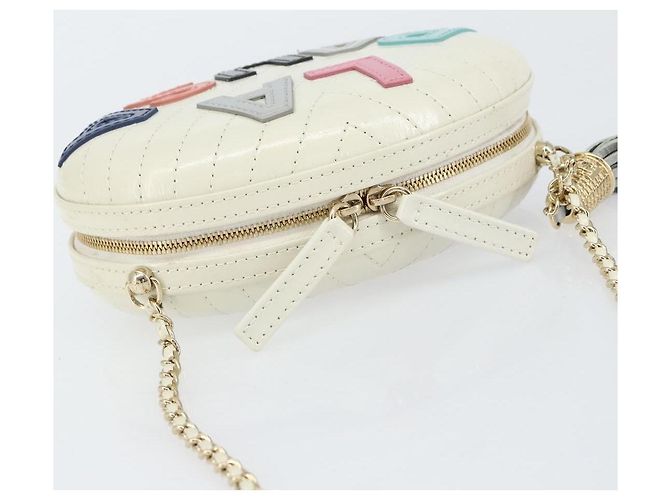 CHANEL V Stitch Borsa a Spalla con Catena Pelle Bianca Oro CC Auth 144830SAV Bianco D'oro - vista 6