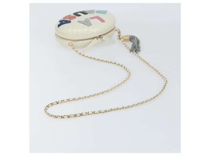 CHANEL V Stitch Borsa a Spalla con Catena Pelle Bianca Oro CC Auth 144830SAV Bianco D'oro - vista 7