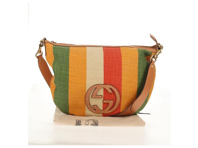 GUCCI Interlocking Schultertasche aus Canvas Mehrfarbig Gold Auth 134341SAV - Ansicht 12