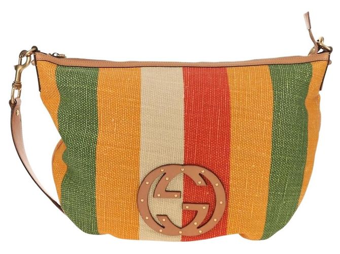 GUCCI Interlocking Schultertasche aus Canvas Mehrfarbig Gold Auth 134341SAV - Ansicht 13