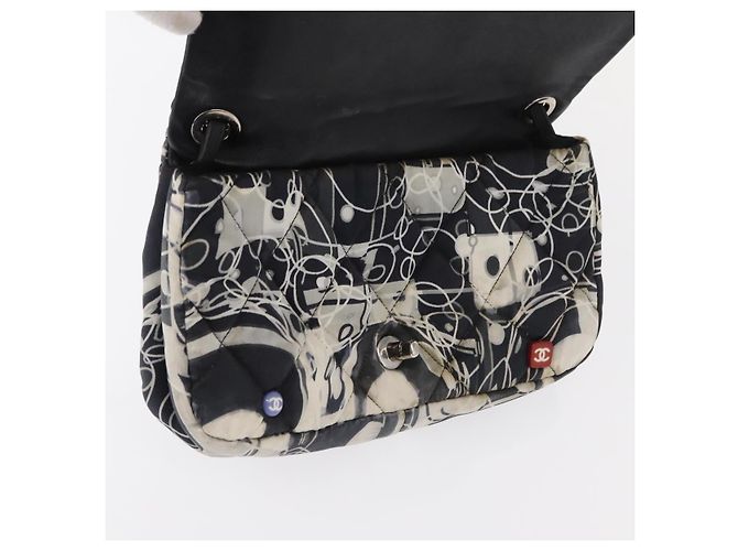 CHANEL Matelassé 25 Borsa a Spalla con Catena Satin Nero Argento CC Auth 152608V - vista 10