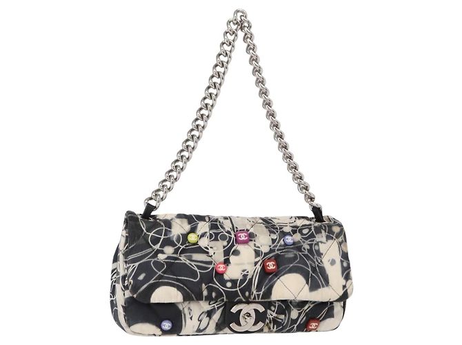 CHANEL Matelassé 25 Borsa a Spalla con Catena Satin Nero Argento CC Auth 152608V - vista 13