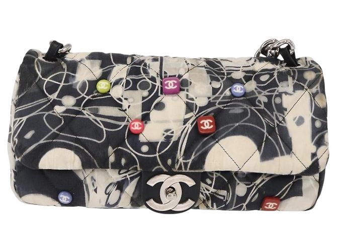 CHANEL Matelassé 25 Borsa a Spalla con Catena Satin Nero Argento CC Auth 152608V - vista 14