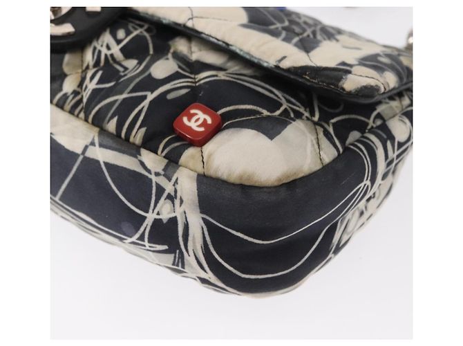 CHANEL Matelassé 25 Borsa a Spalla con Catena Satin Nero Argento CC Auth 152608V - vista 17