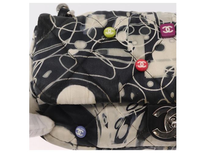 CHANEL Matelassé 25 Borsa a Spalla con Catena Satin Nero Argento CC Auth 152608V - vista 20