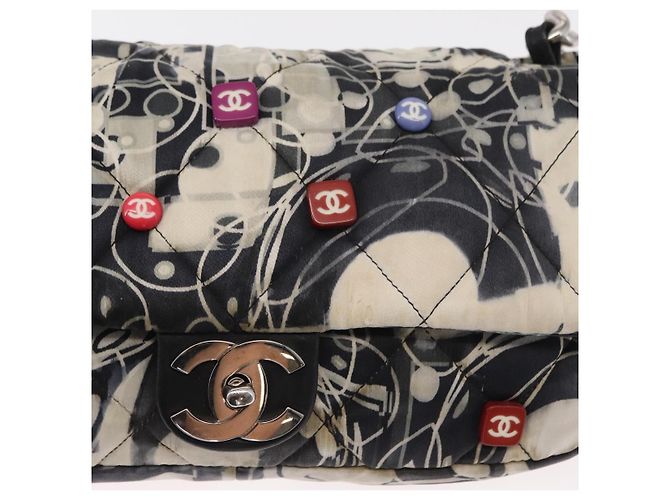 CHANEL Matelassé 25 Borsa a Spalla con Catena Satin Nero Argento CC Auth 152608V - vista 21