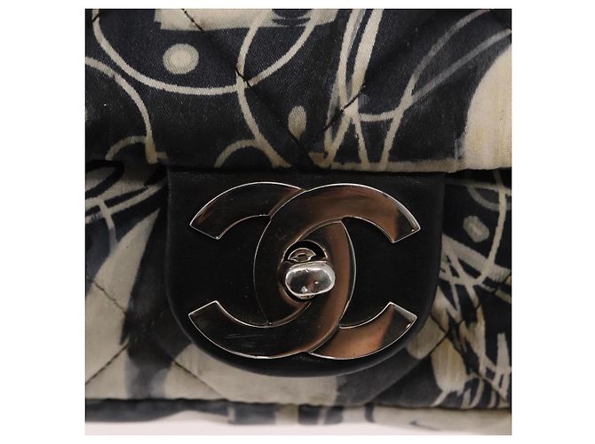 CHANEL Matelassé 25 Borsa a Spalla con Catena Satin Nero Argento CC Auth 152608V - vista 22