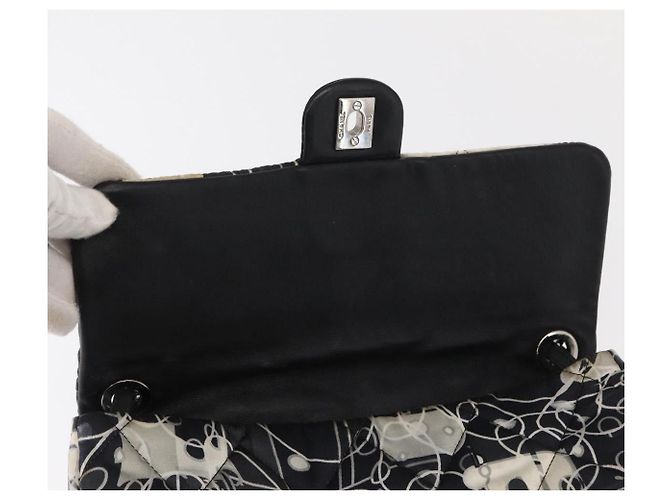 CHANEL Matelassé 25 Borsa a Spalla con Catena Satin Nero Argento CC Auth 152608V - vista 23
