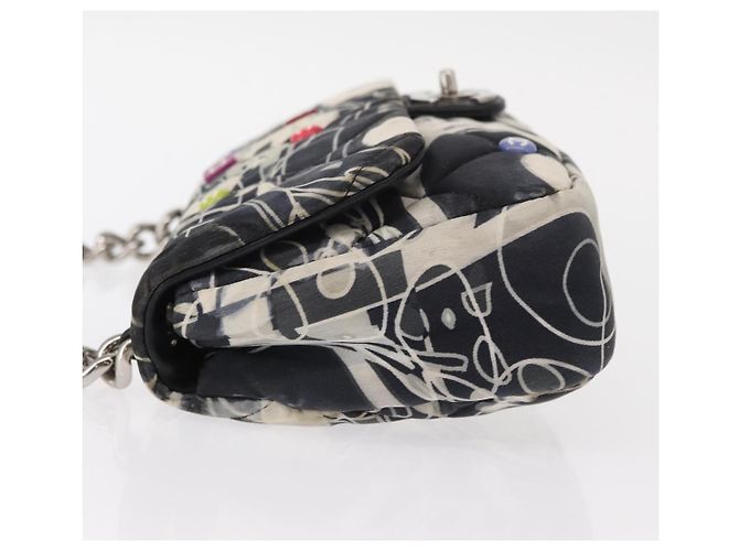 CHANEL Matelassé 25 Borsa a Spalla con Catena Satin Nero Argento CC Auth 152608V - vista 5