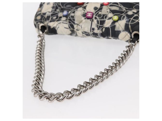 CHANEL Matelassé 25 Borsa a Spalla con Catena Satin Nero Argento CC Auth 152608V - vista 8