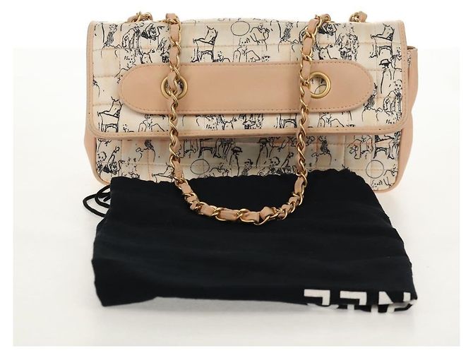 CHANEL Borsa a Catena Choco Bar Line Pelle Cotone Beige Oro CC Auth 152448V D'oro - vista 12