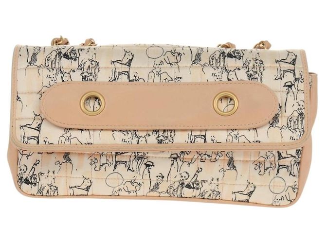 CHANEL Borsa a Catena Choco Bar Line Pelle Cotone Beige Oro CC Auth 152448V D'oro - vista 13