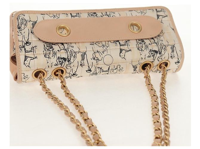 CHANEL Borsa a Catena Choco Bar Line Pelle Cotone Beige Oro CC Auth 152448V D'oro - vista 14