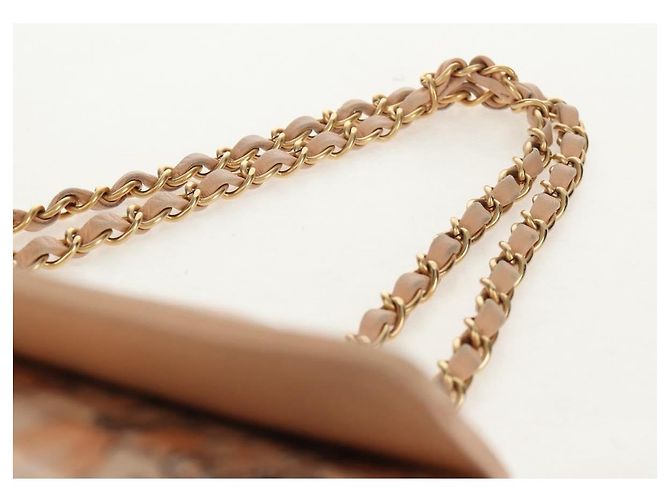 CHANEL Borsa a Catena Choco Bar Line Pelle Cotone Beige Oro CC Auth 152448V D'oro - vista 15
