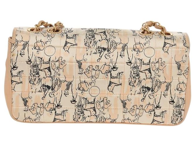 CHANEL Borsa a Catena Choco Bar Line Pelle Cotone Beige Oro CC Auth 152448V D'oro - vista 2