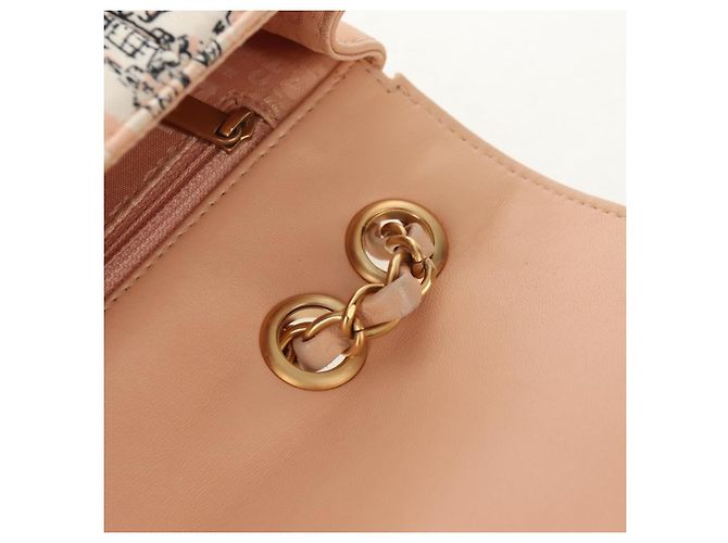 CHANEL Borsa a Catena Choco Bar Line Pelle Cotone Beige Oro CC Auth 152448V D'oro - vista 21