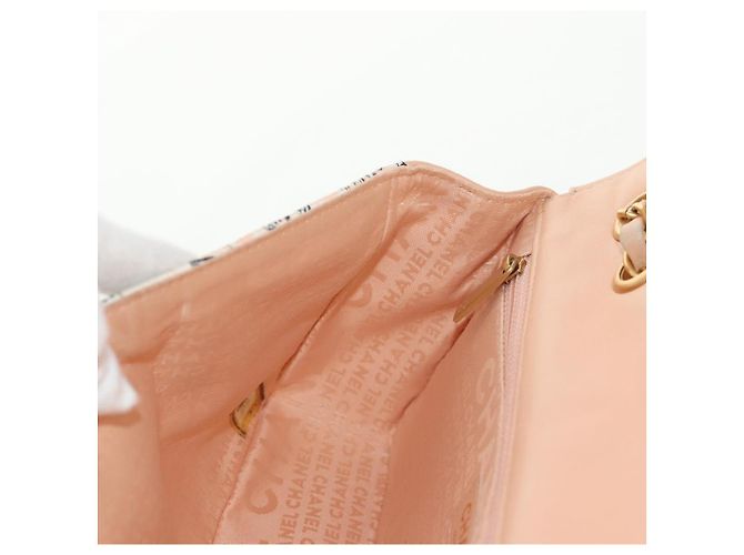 CHANEL Borsa a Catena Choco Bar Line Pelle Cotone Beige Oro CC Auth 152448V D'oro - vista 23