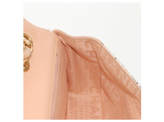 CHANEL Borsa a Catena Choco Bar Line Pelle Cotone Beige Oro CC Auth 152448V D'oro - vista 24
