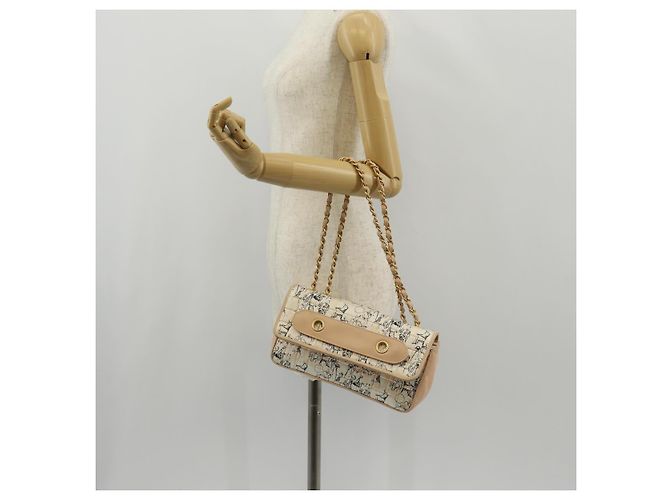CHANEL Borsa a Catena Choco Bar Line Pelle Cotone Beige Oro CC Auth 152448V D'oro - vista 27
