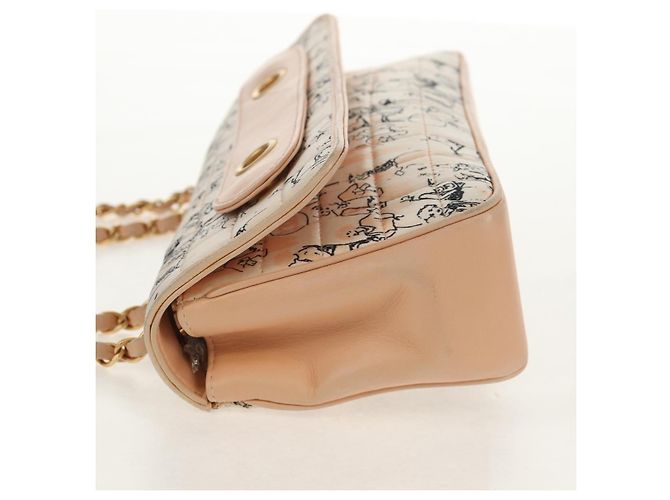 CHANEL Borsa a Catena Choco Bar Line Pelle Cotone Beige Oro CC Auth 152448V D'oro - vista 4