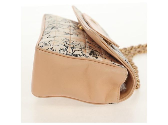 CHANEL Borsa a Catena Choco Bar Line Pelle Cotone Beige Oro CC Auth 152448V D'oro - vista 5
