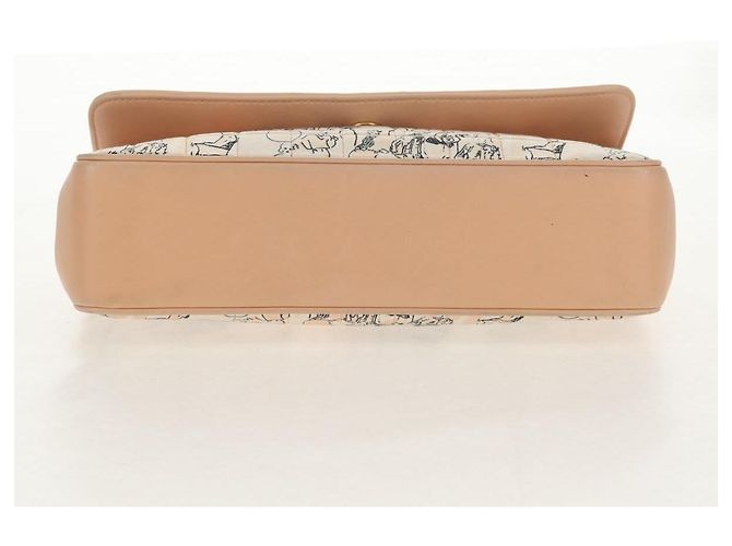 CHANEL Borsa a Catena Choco Bar Line Pelle Cotone Beige Oro CC Auth 152448V D'oro - vista 6