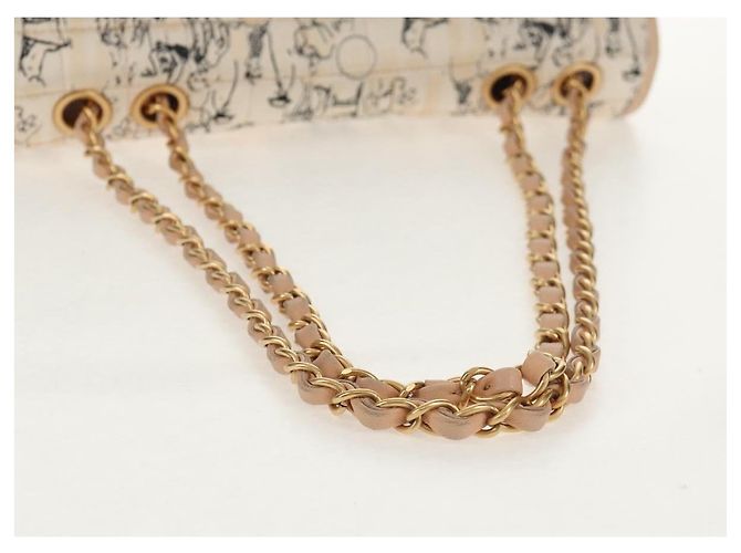 CHANEL Borsa a Catena Choco Bar Line Pelle Cotone Beige Oro CC Auth 152448V D'oro - vista 7