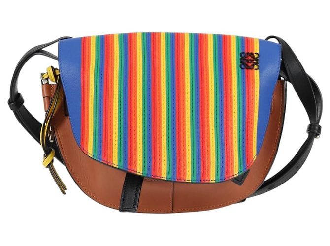 LOEWE Borsa a Spalla Anagram Rainbow Gate in Pelle Marrone Auth 134968SAM - vista 13