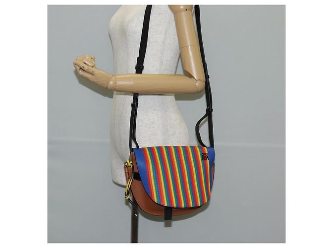 LOEWE Borsa a Spalla Anagram Rainbow Gate in Pelle Marrone Auth 134968SAM - vista 22