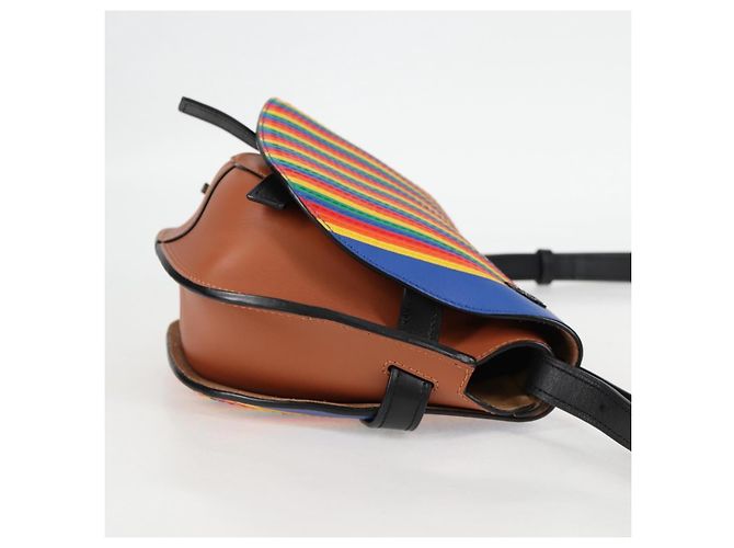 LOEWE Borsa a Spalla Anagram Rainbow Gate in Pelle Marrone Auth 134968SAM - vista 4