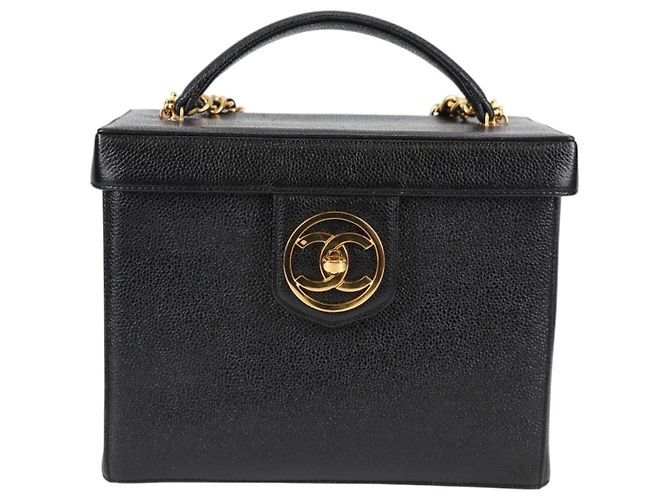 CHANEL Vanity Borsa a Mano Pelle Caviar 2way Nero Oro CC Auth 138563V D'oro - vista 13