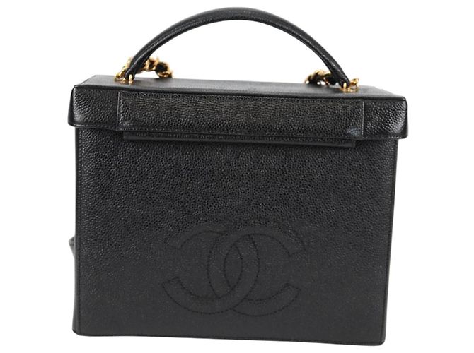 CHANEL Vanity Borsa a Mano Pelle Caviar 2way Nero Oro CC Auth 138563V D'oro - vista 2