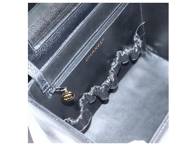 CHANEL Vanity Borsa a Mano Pelle Caviar 2way Nero Oro CC Auth 138563V D'oro - vista 28