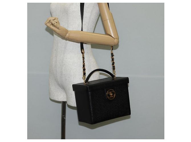 CHANEL Vanity Borsa a Mano Pelle Caviar 2way Nero Oro CC Auth 138563V D'oro - vista 29